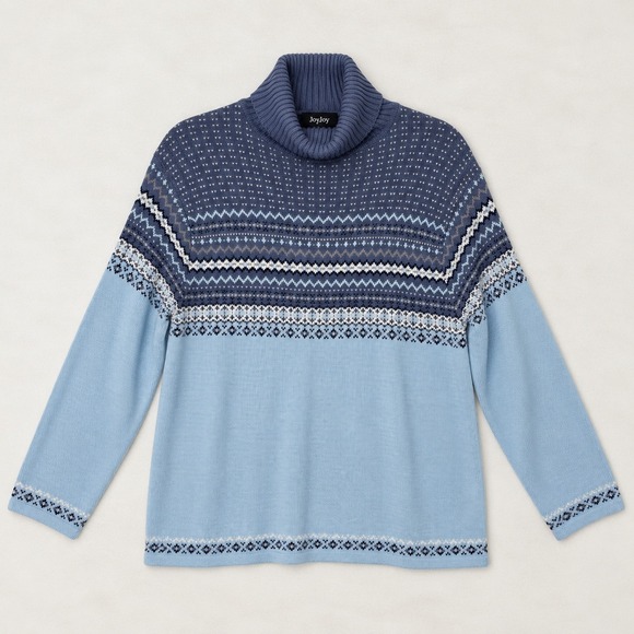 Style & Co. Sweaters - Style & Co Turtleneck Sweater Blue Fair Isle Knit Nordic Sz Petite Large
